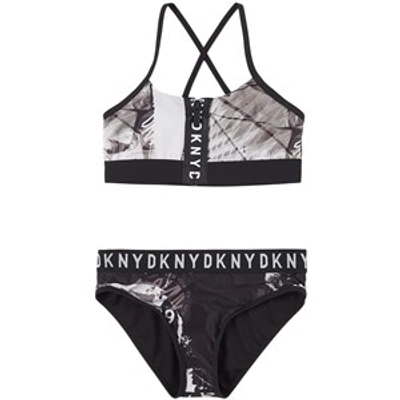 Shop Dkny Black + White Abstract Print Branded Bikini