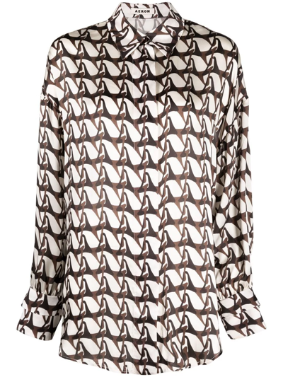 Shop Aeron Geometric-print Silk Shirt In Neutrals