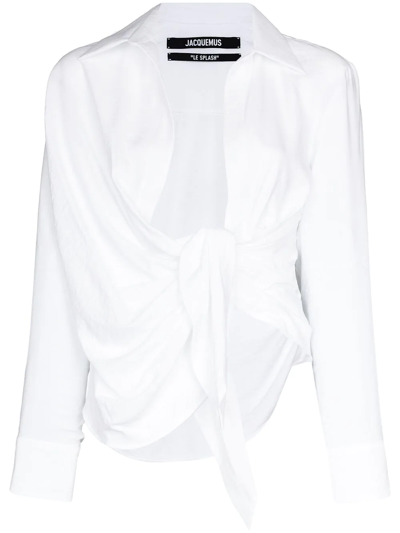 Shop Jacquemus La Chemise Bahia Draped Shirt In White