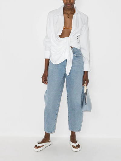 Shop Jacquemus La Chemise Bahia Draped Shirt In White