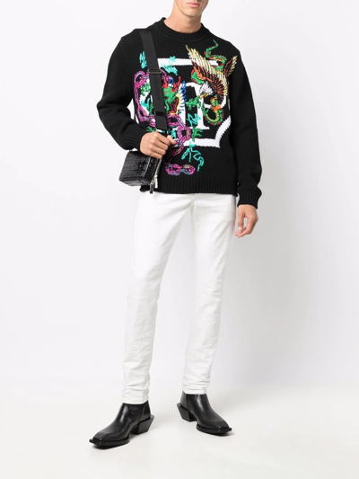 Philipp Plein Patterned Intarsia-knit Jumper In Black