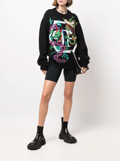 Philipp Plein Patterned Intarsia-knit Jumper In Black