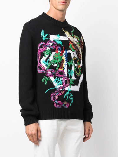 Philipp Plein Patterned Intarsia-knit Jumper In Black