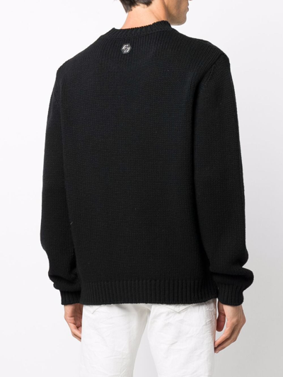 Philipp Plein Patterned Intarsia-knit Jumper In Black