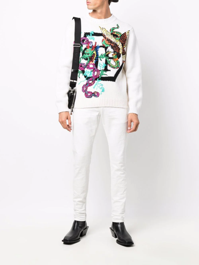 Philipp Plein Patterned Intarsia-knit Jumper In White