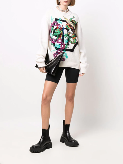 Philipp Plein Patterned Intarsia-knit Jumper In White