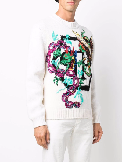 Philipp Plein Patterned Intarsia-knit Jumper In White