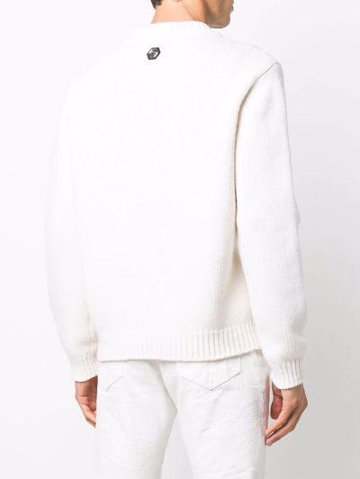 Shop Philipp Plein Patterned Intarsia-knit Jumper In White