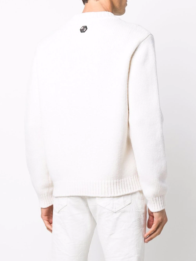 Philipp Plein Patterned Intarsia-knit Jumper In White