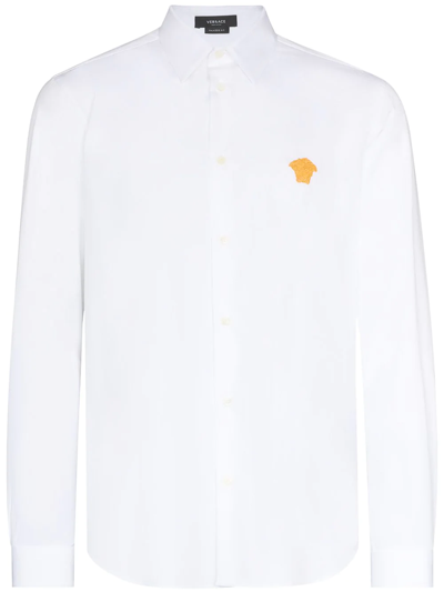 Shop Versace Medusa Embroidered Shirt In Weiss