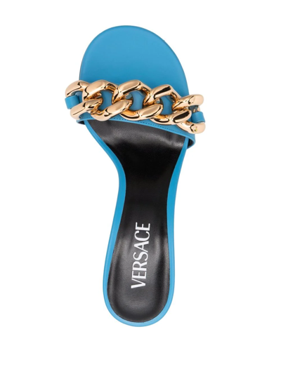 Shop Versace Medusa Chain Mules In Blue