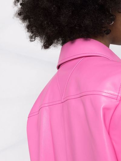 Shop Bottega Veneta Leather Button-up Shirt In Rosa