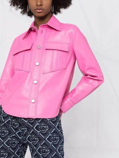 Shop Bottega Veneta Leather Button-up Shirt In Rosa