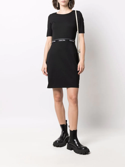 Shop Calvin Klein Logo-waistband Bodycon Dress In Schwarz