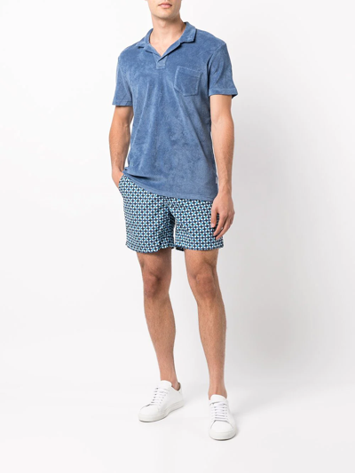 Shop Orlebar Brown Flannel Shortsleeved Polo Top In Blau