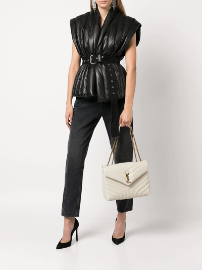 Shop Saint Laurent Medium Loulou Quilted Shoulder Bag In Weiss