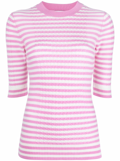 Shop Ganni Striped Cashmere-wool Top In Rosa