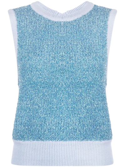 Shop Ganni Metallic-thread Knitted Vest In Blau