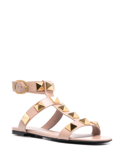 Shop Valentino Roman Stud Flat Sandals In Pink