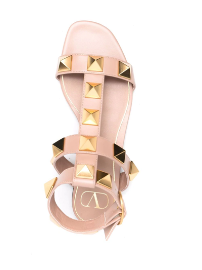 Shop Valentino Roman Stud Flat Sandals In Pink