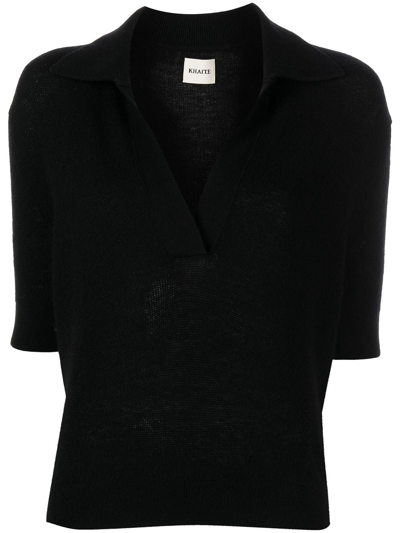 Shop Khaite Jo Shortsleeved Cashmere Polo Top In Schwarz