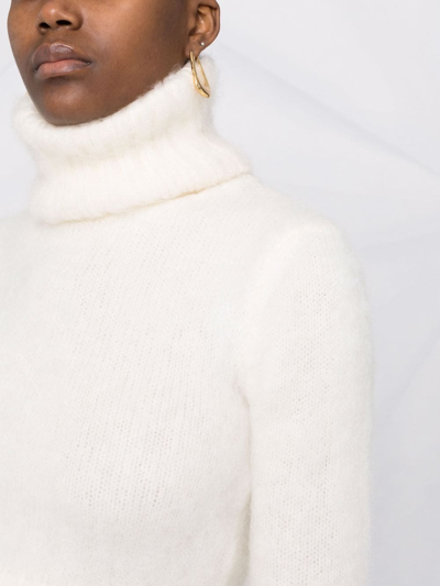 Shop Saint Laurent Turtleneck Ribbed Detail Jumper In Weiss