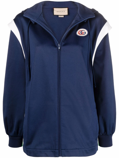 Shop Gucci Web-stripe Detachable-sleeve Hooded Jacket In Blau