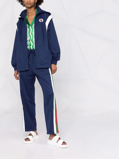 Shop Gucci Web-stripe Detachable-sleeve Hooded Jacket In Blau