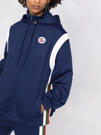 Shop Gucci Web-stripe Detachable-sleeve Hooded Jacket In Blau