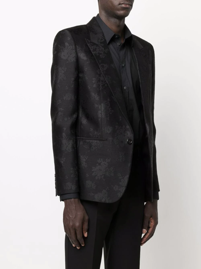 Single-breasted Floral-jacquard Suit Jacket In Black