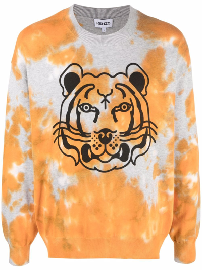 Shop Kenzo Tiger Print Tie-dye Sweatshirt In Orange