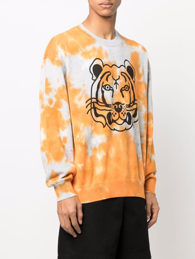 Shop Kenzo Tiger Print Tie-dye Sweatshirt In Orange