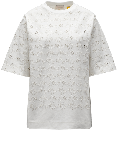 Shop Moncler Broderie Anglaise T-shirt In White