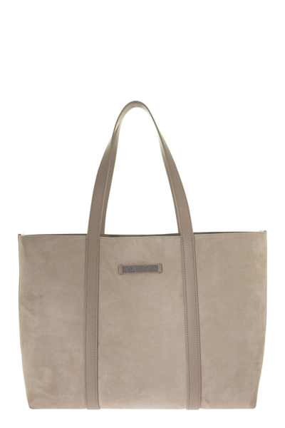 Shop Brunello Cucinelli Suede Leather Shopper Bag In Beige