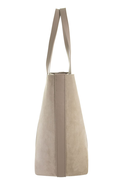 Shop Brunello Cucinelli Suede Leather Shopper Bag In Beige