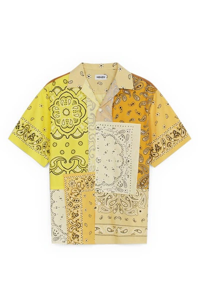 Shop Kenzo Patchwork Bandana Print Short Sleeve Button-up Shirt In Golden Yellow