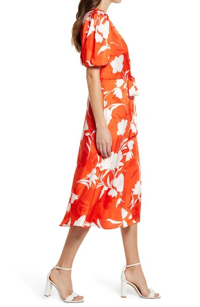 Shop Julia Jordan Floral Balloon Sleeve Midi Dress In Orange Multi