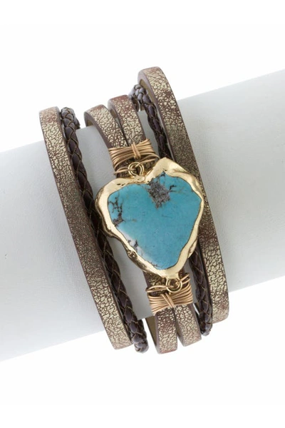 Saachi Braided Turquoise Leather Bracelet In Bronze