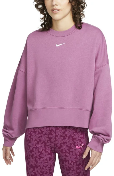 Shop Nike Sportswear Essential Oversize Sweatshirt In Light Bordeaux/ White