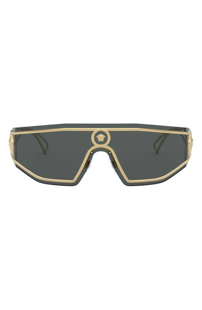 Shop Versace Shield Sunglasses In Gold/ Grey