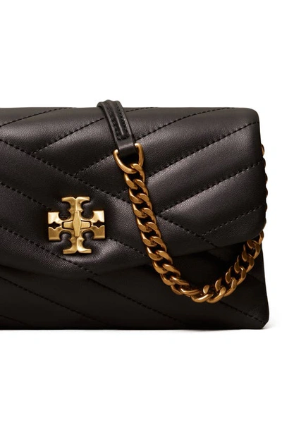 Shop Tory Burch Kira Chevron Quilted Leather Wallet On A Chain In Black