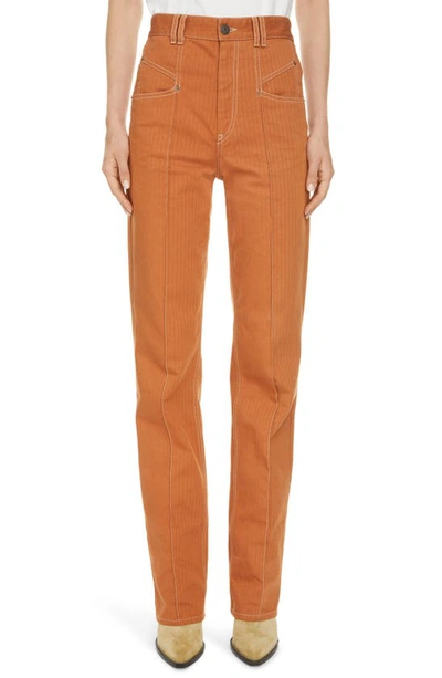 Shop Isabel Marant Lirokae Herringbone Straight Leg Jeans In Terracotta