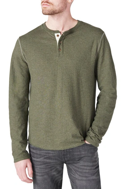 Shop Lucky Brand Duofold Cotton Henley In Olive