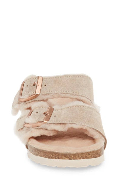 Shop Birkenstock Arizona Genuine Shearling Slide Sandal In Nude Suede/ Shearling