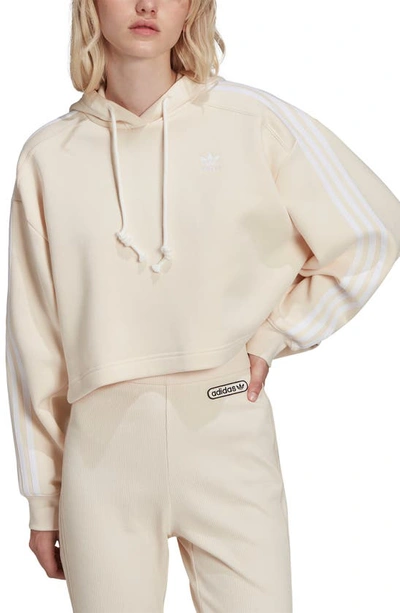 Shop Adidas Originals Short Fleece Hoodie In Wonder White
