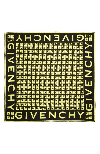 Shop Givenchy 4g Logo Silk Twill Scarf In Black/ Fluo Yellow