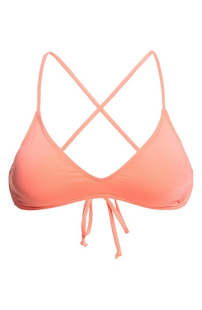 Shop Roxy Beach Classics Strappy Athletic Triangle Bikini Top In Fusion Coral