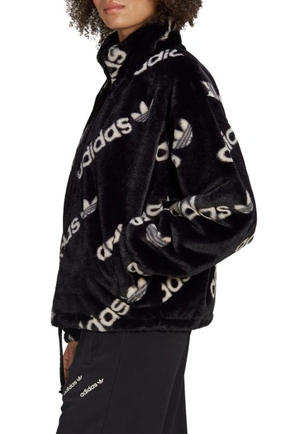 Adidas Originals Logomania Repeat Logo Faux Fur Jacket In Black | ModeSens