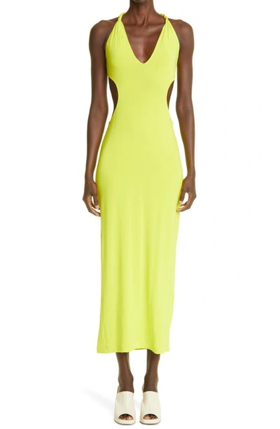 Shop Dion Lee Rope Strap Halter Body-con Jersey Midi Dress In Acid Yellow