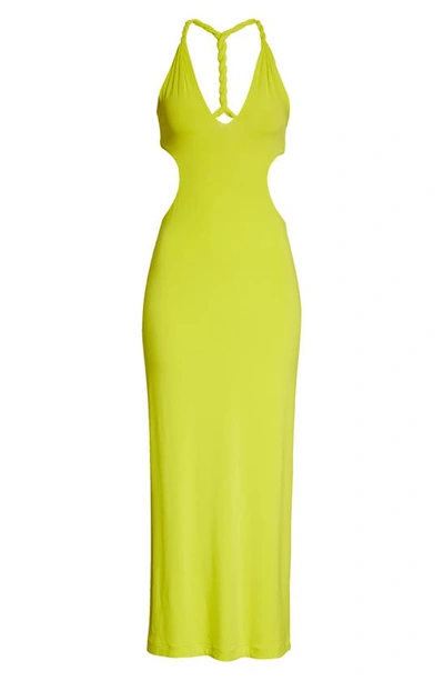 Shop Dion Lee Rope Strap Halter Body-con Jersey Midi Dress In Acid Yellow